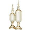 thumbnail image 5 of CosmoLiving by Cosmopolitan 22", 19"H Gold Metal Decorative Jars with Finial Lids and Iridescent Glass, 2-Pieces, 5 of 11