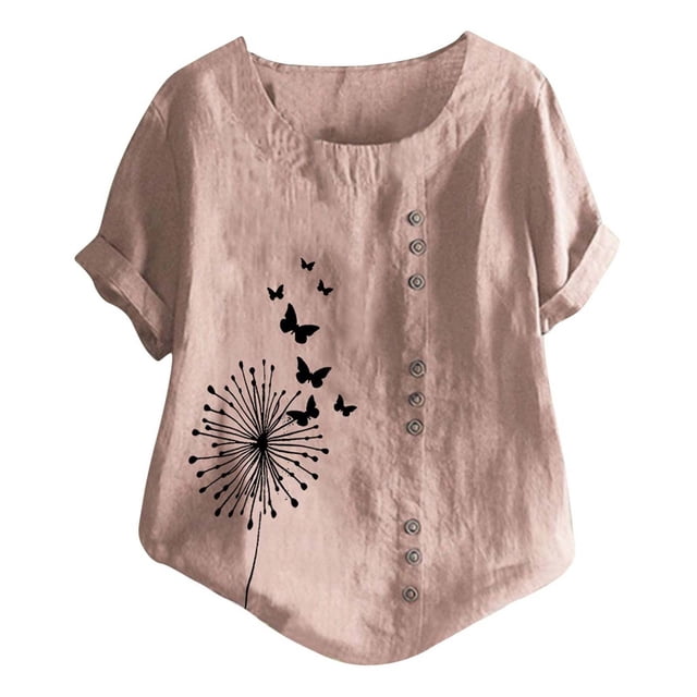 Gibobby Camisetas Mujer Manga Corta Nueva camiseta algodón informal con estampado Retro literario y artístico elegante para mujer(Rosa,G)