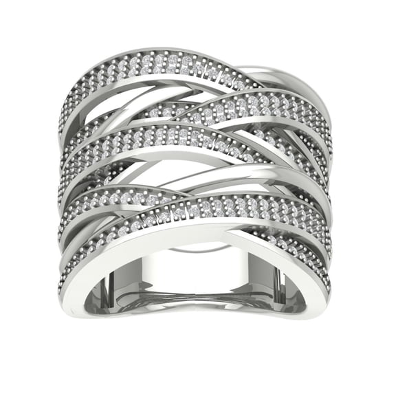 ARAIYA FINE JEWELRY 14K White Gold Lab Grown Diamond Criss Cross Band Ring (3/4 cttw, D-F Color, VS Clarity), Size 6.5