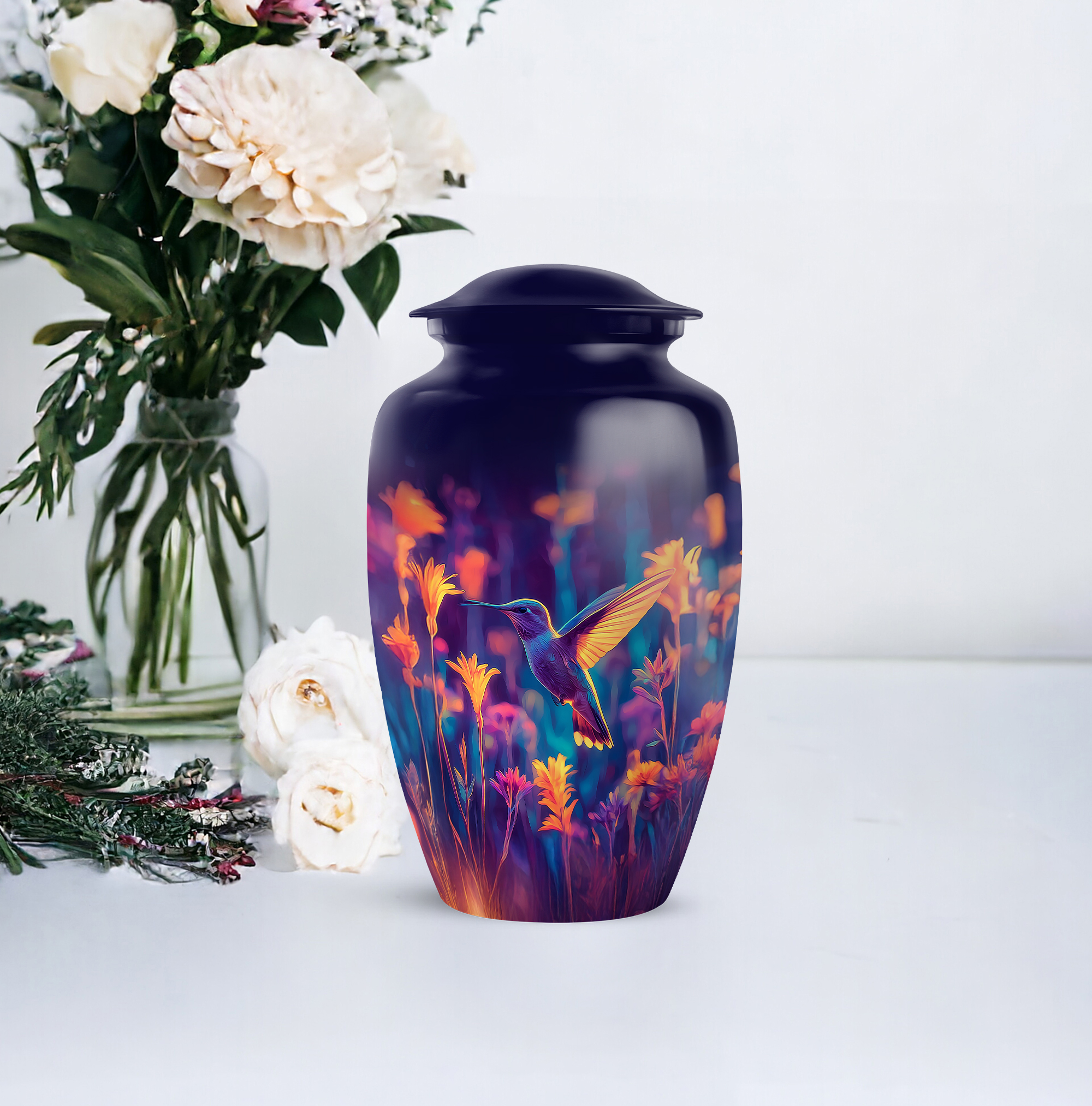 MUKTIVE Humming Bird keepsake Urns for Human Ashes - Flowers Adult Urns for Ashes Men & Women 3 Inch - keepsake Dark Blue Urn for Daughter & Son - Human Remains Ash Urn for Memorial & Funeral