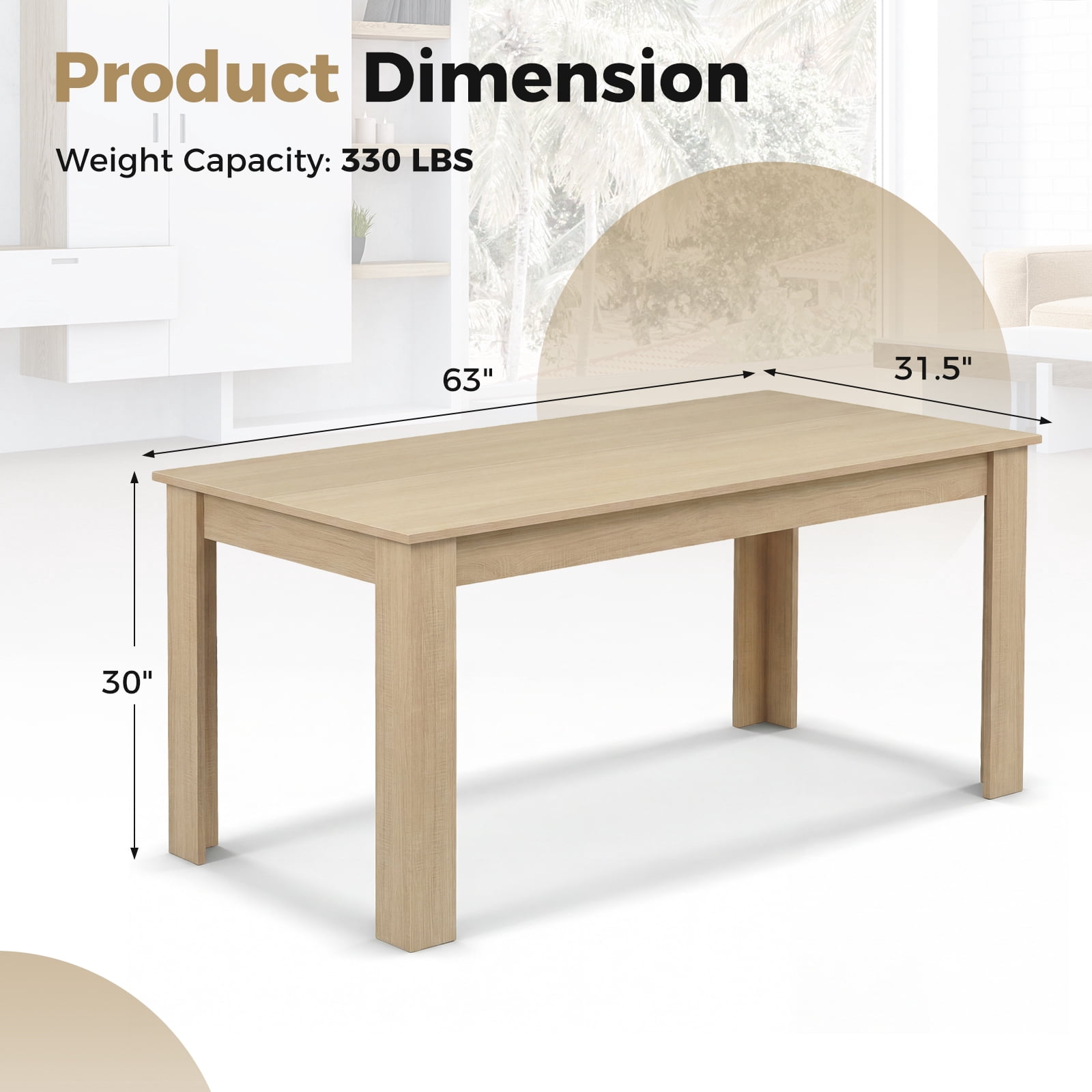 Costway 63" Dining Table Rectangular Modern Kitchen Table For 6 People Home Furniture Oak
