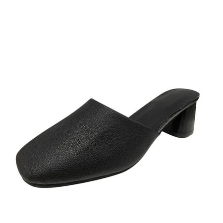 

GNEIKDEING Spring And Summer Women Casual Shoes Half Slippers Solid Color Mid Heels Thick Heels Gift on Clearance