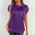 thumbnail image 5 of Ediodpoh Women's Elegant Bow Neck Satin T Shirt Casual Vacation Blouse Summer Spring Top Tee with Ribbon Collar Womens Tops Casual Dark Purple S, 5 of 9