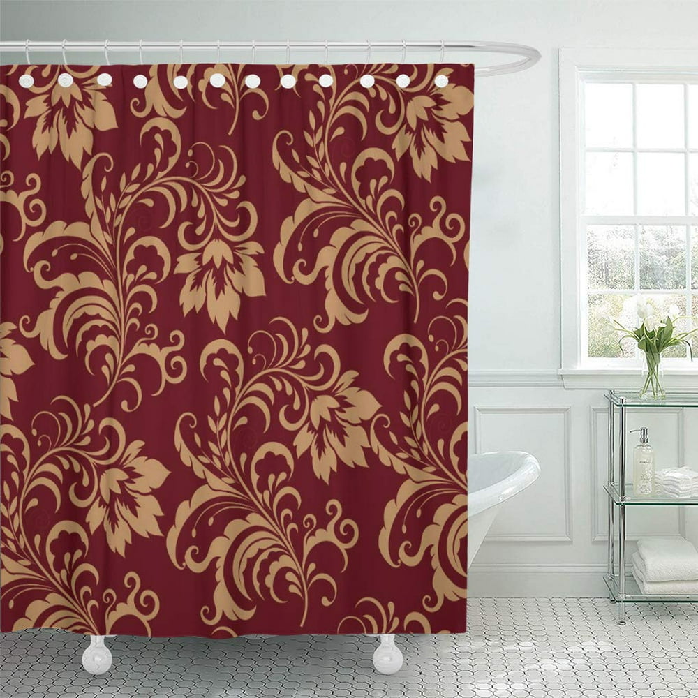 CYNLON Burgundy Maroon Gold Floral Antique Flower Pattern Classy