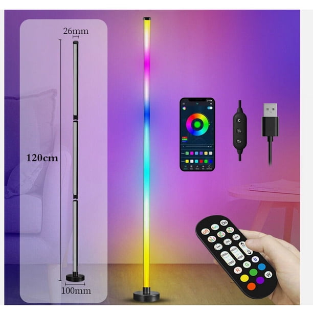 Lámpara de pie de esquina RGB Luminous Harmony con control por aplicación Bluetooth, brillo ajustable, micrófono sensible para sincronización de música, ideal para la decoración de salas de juegos