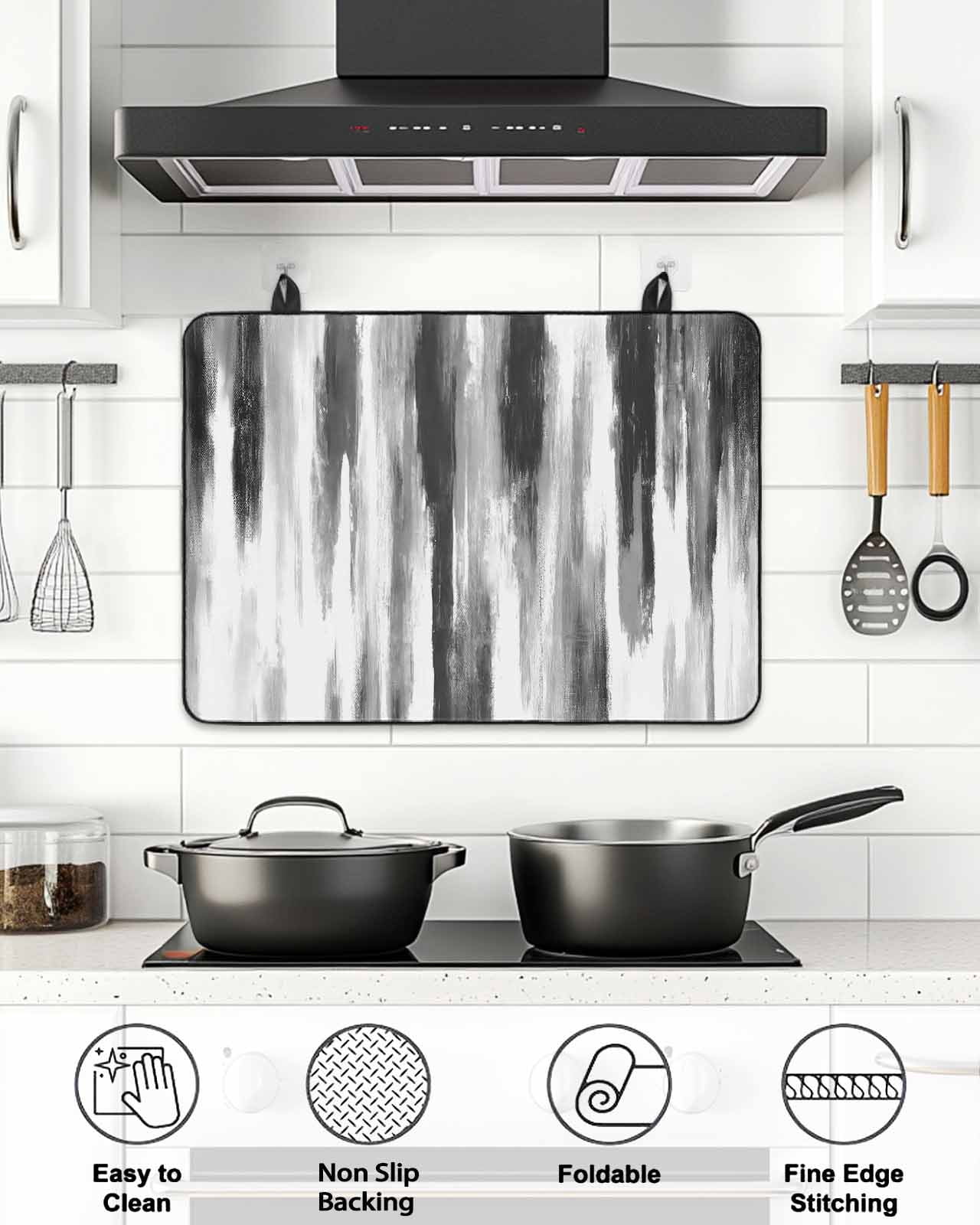 Stove Top Covers for Electric Stove, Black Gray White Glass Stovetop Cover Protector, Vintage Rustic Abstract Ombre Aesthetic Induction Cooktop Protector Oven Mat for Kitchen Countertop 24"x21"