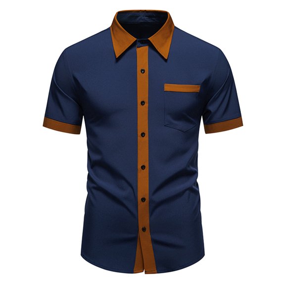 VSSSJ Mens Short Sleeve Dress Shirts Wrinkle Free Casual Button Down Shirts Collar Regular Fit Business Office Shirt with Pocket Navy S