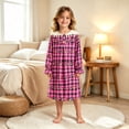thumbnail image 2 of JIAYUE Girls Christmas Nightgown Long Sleeve Crew Neck Ruffle Cuff Plaid Xmas Light Print Pajamas Dress For Sleeping Wear, 2 of 5