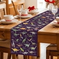 thumbnail image 5 of Purple Dinosaur Table Runner - 90 Inch Long Vintage Letters Farm Animals Cotton and Linen Blended Dress Scarves Farmhouse Table Runner for Kitchen Dining, Coffee Table, 13" x 90", 5 of 8