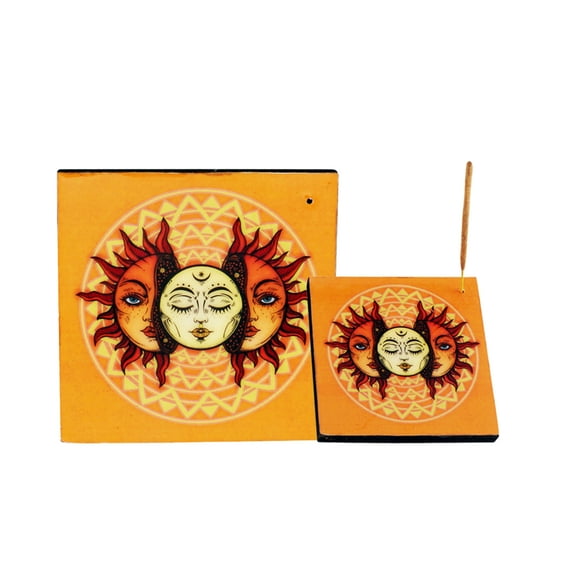 Sun Moon Orange Wood Incense Stick Holder Ash Catcher