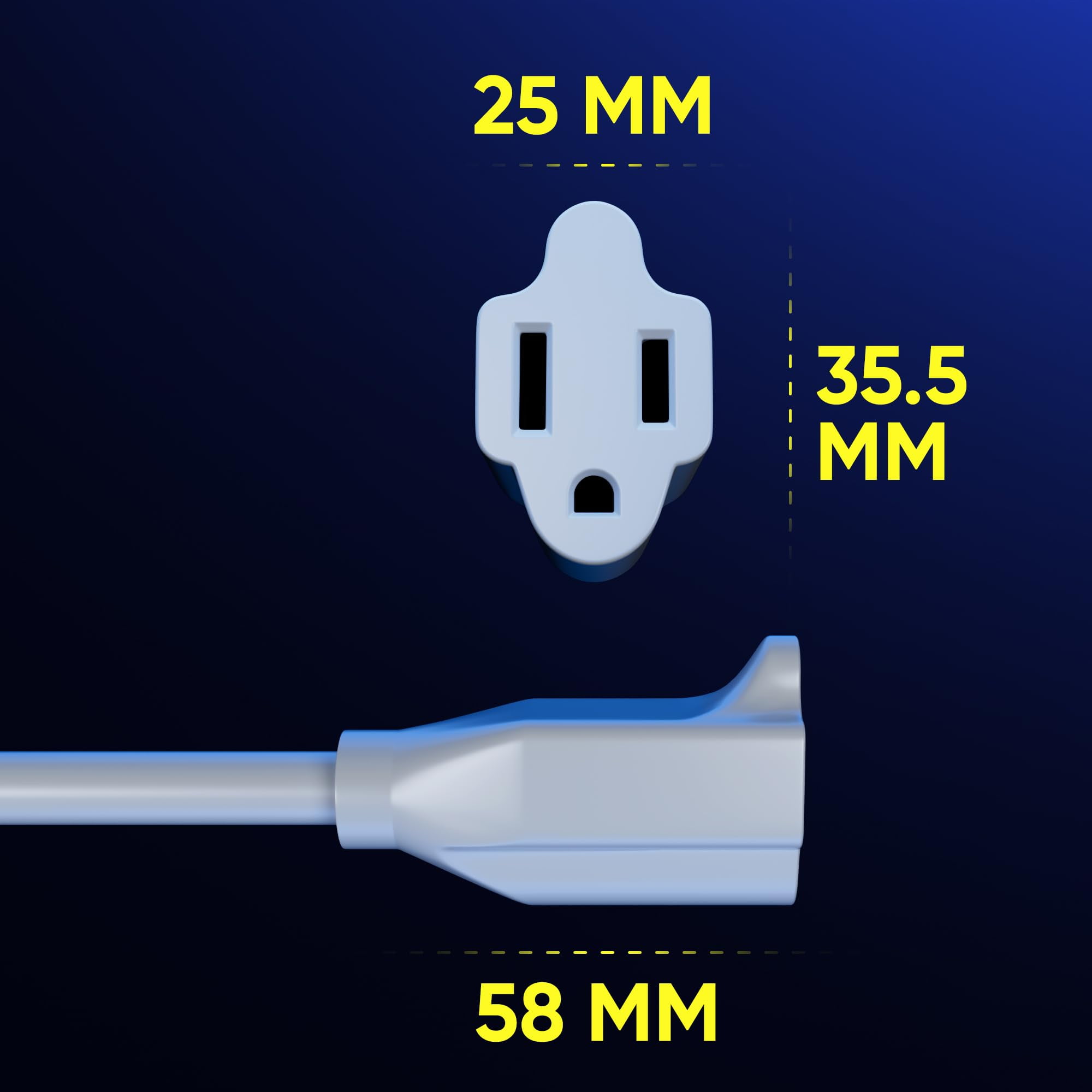 Maximm Cable 0.5 Feet 14Awg 360° Rotating Flat Plug Extension Cord/Wire, 3 Prong Grounded Wire, Heavy Duty Extension Cord - UL Certified - White, 2 Pack