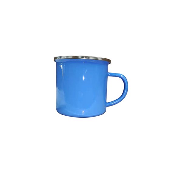INTBUYING 48 pcs 12 oz Sublimation Fine Enamel Mug Enamel Tea Coffee Drinking Mugs Cups for Home Party Travel Picnic Silver Rim Light Blue