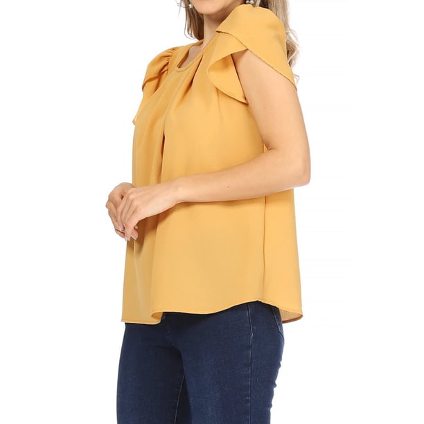 Tops | Pleated Cape Sleeve Plunge Neck Top-844975