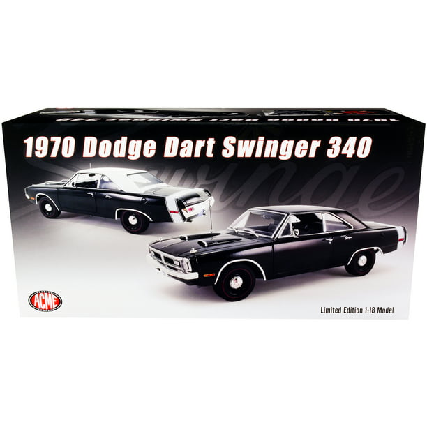 1970 Dodge Dart Swinger 340 Black with White Tail Stripe Limited Edition to  738 pieces Worldwide 1/18 Diecast Model Car by ACME