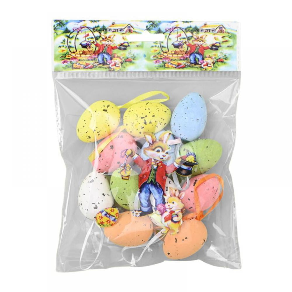 12Pcs Easter Eggs Decorations Hanging Ornaments Colorful for Easter Basket Tree Decor Party