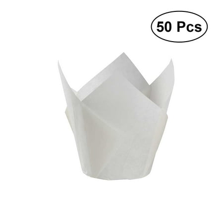 

50Pcs Cupcake Wrappers Baking Cups Tulip Shape Liners Muffin Cake Cup Party Favors - White