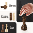 thumbnail image 3 of 15 Inches Magnetic Wooden Chess Set - 2 Extra Queens - Folding Board - Pieces Storage Slots, Handmade Portable Travel Chess Game(Walnut Color), 3 of 8