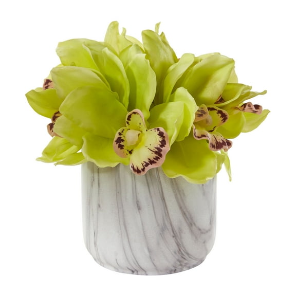 Cymbidium Orchid Artificial Arrangement in Marble Vase