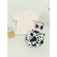 thumbnail image 4 of Baby Girl Clothes Boho Cow Print Short Sleeve T Shirt Top + Bloomer Shorts Set Infant Summer Outfits, 4 of 8
