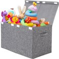 thumbnail image 1 of Caja de almacenamiento de juguetes Popoly, grande, con tapa, 62,5 x 33 x 40 cm, lino, gris, 1 of 7