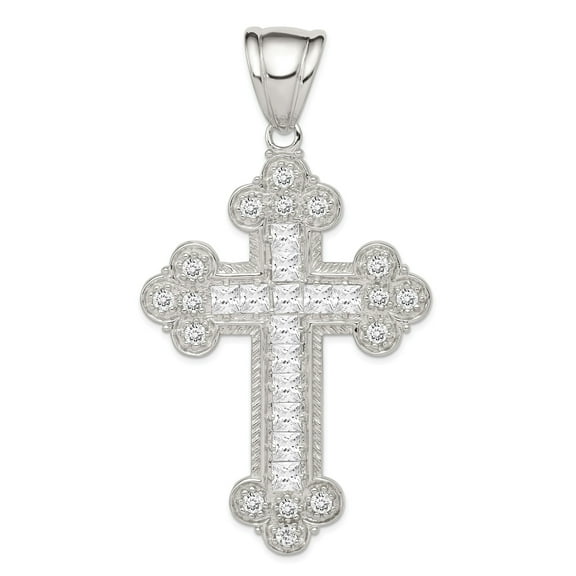 Sterling Silver CZ Budded Cross Pendant