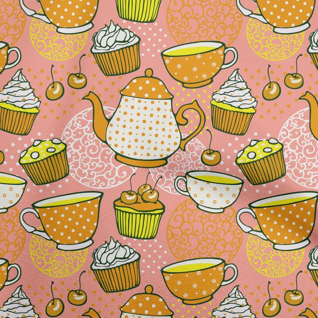 oneOone Cotton Poplin Peach2 Fabric Tea Party Kettle Craft Projects Decor Fabric Printed By The Yard 42 Inch Wide