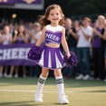 thumbnail image 6 of IROOZIGOTO Girls Cheerleader Costume Set Blue White Sleeveless Cropped Top Pleated Skirt with Pom Poms Socks for Halloween Cosplay Themed Party, 6 of 9