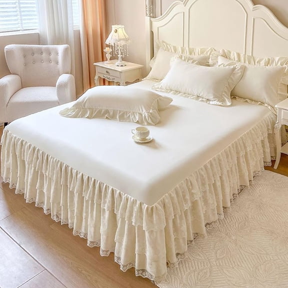 Lace Bed Skirt for King Bed 17 Inch Drop Wrap Around Anti Wrinkle Fade Resistant Polyester Microfiber