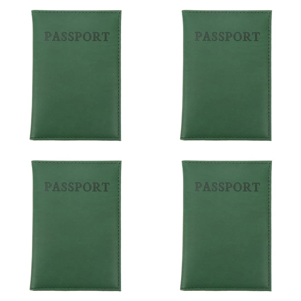 4 Piezas Porta Pasaporte Exquisito Suave Impermeable PU Cuero Pasaporte Almacenamiento Titular Funda Cartera para Viaje Verde Oscuro