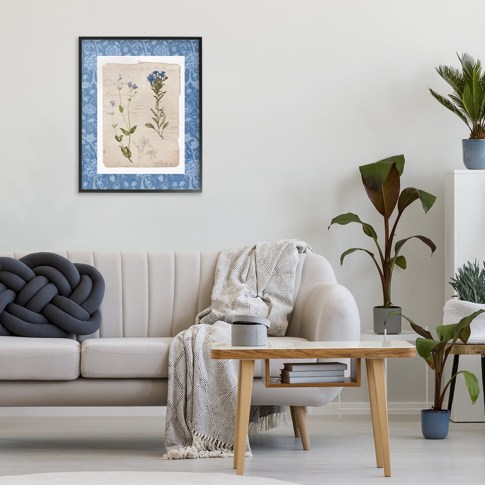 Stupell Industries Blue Vintage Botanicals Black Framed Giclee Art, design by Livi Finn