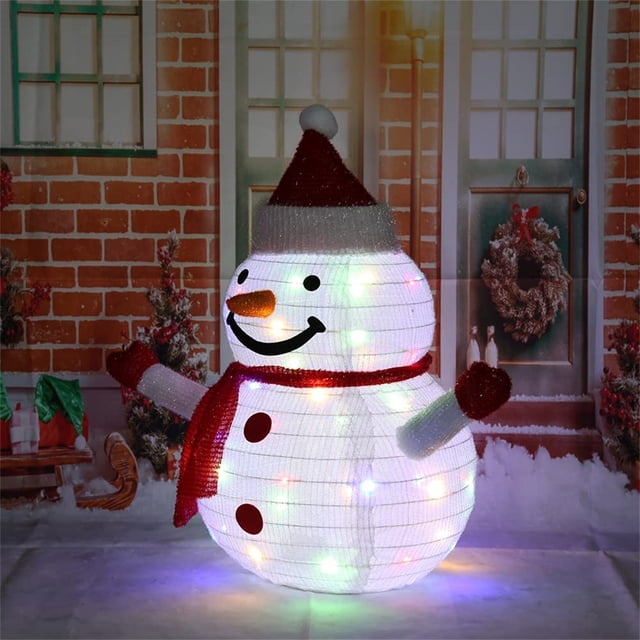 Xihbxyly Figuras Navideñas para Exterior, Luces Led de Papá Noel y Muñeco de Nieve, Decoración Festiva para El Hogar, 40 Led, Diseño Plegable, Fácil de Instalar, Metal y Tela Resistentes, Decoración