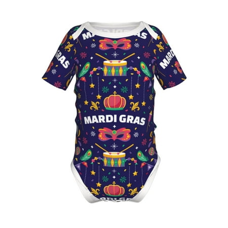 

Lukts Happy Mardi Gras Print Baby Short Sleeve Romper Onesie for Newborn Baby Boys and Girls-6 Months