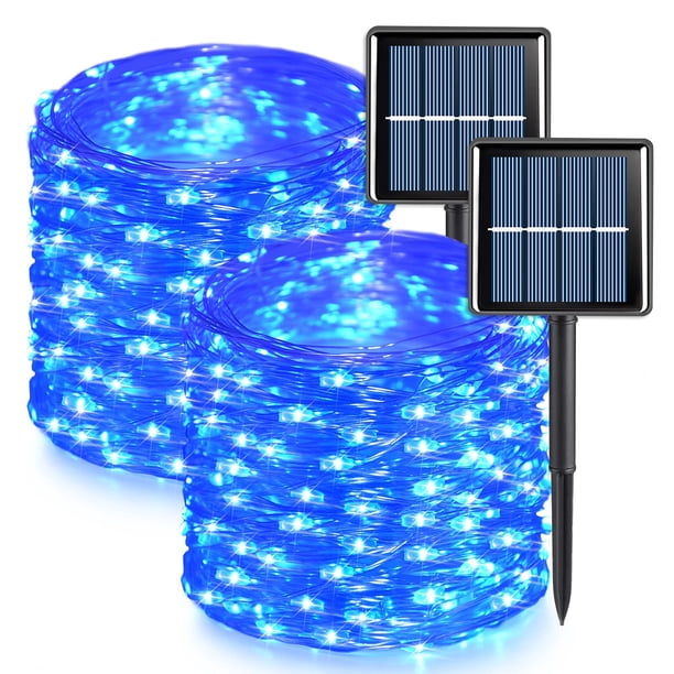 Guirnalda de luces solares QITONG, paquete de 2, 23 m, azul, resistente al agua