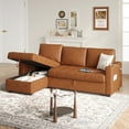 thumbnail image 4 of COPIAE 89” L Shaped Sofa Sleeper, Sectional Sofa Bed with Hidden Storage, Modern Piano Design Pull Out Sofa for Living Room Bedroom, Brown, 4 of 11