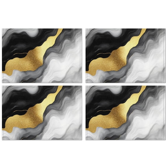 Black and Gold Marble Glitter Streaks Pattern Summer Placemats Table Placemats Set Of 4-Linen Kitchen Washable Placemats Table Mats 11.8"x17.7" Non-Slip Heat Resistant