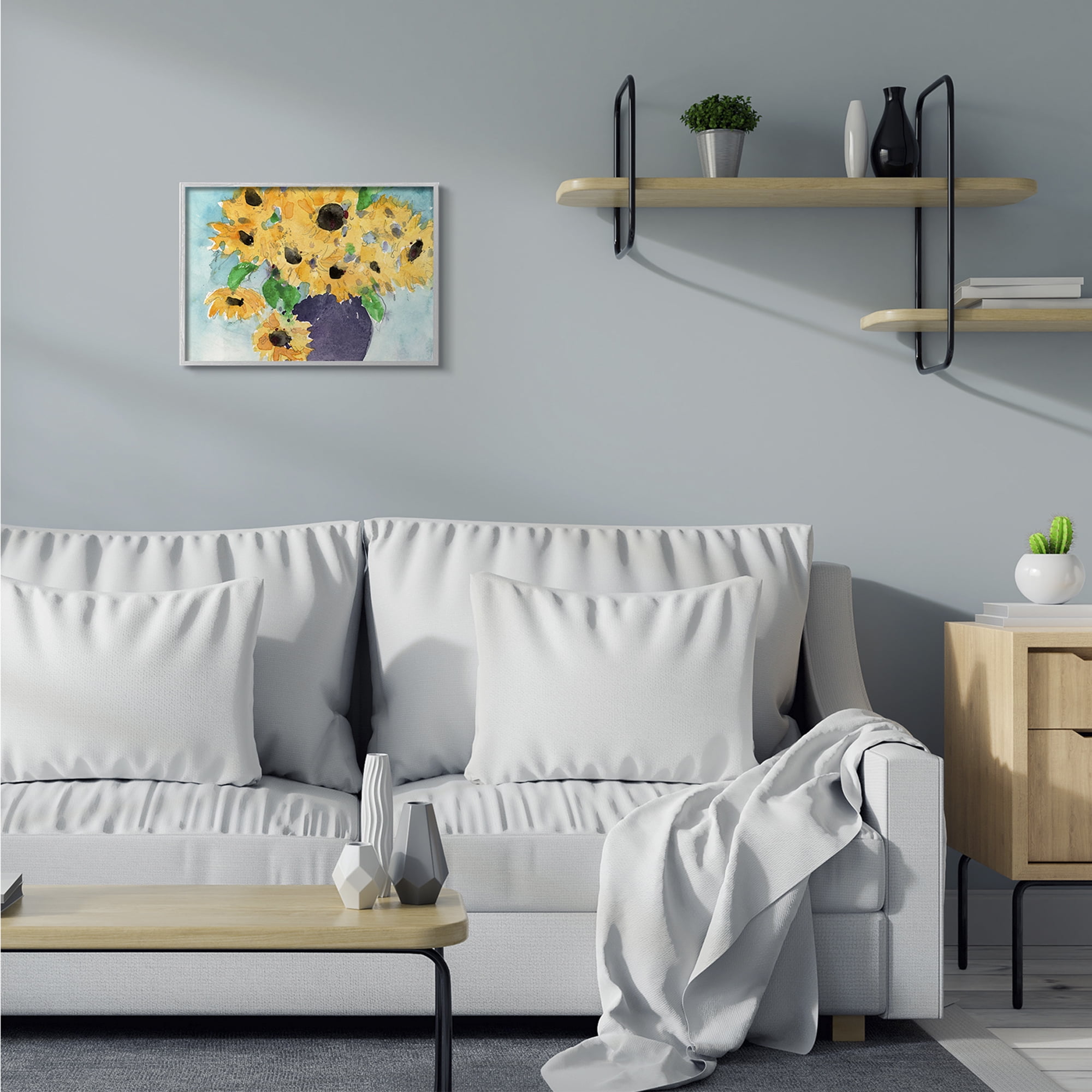 Stupell Industries Sunflowers Yellow Green Watercolor Painting Gray Framed Wall Art, 16 x 20, by&nbsp;Samuel Dixon