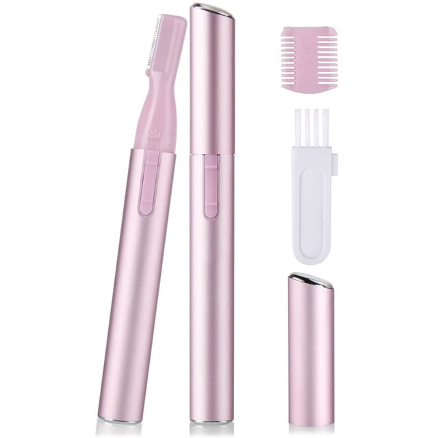Recortador de cejas eléctrico para rostro y cuerpo, afeitadora, recortador de labios, bigote y mentón con peine, funciona a pilas, oro rosa.