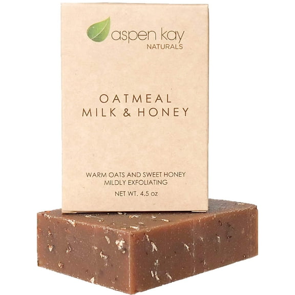 Aspen Kay Naturals Handmade Oatmeal Soap Bar for Face & Body – Made with Organic Raw Honey, Goats Milk, Organic Shea Butter - Exfoliating Soap – For All Skin Types - Made in the USA 4.5 oz