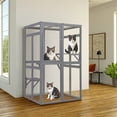thumbnail image 2 of Pefilos 64" Outdoor Cat House, Large Cat Condo for Feral Cats Wooden Outside Cat Cage Weatherproof with Platforms, Gray, 2 of 10