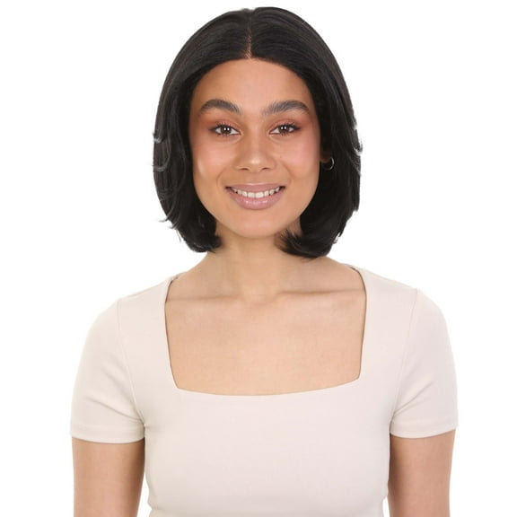 LUXLUXE Mina Straight 12 Inch Long 4X4 Hand-Tied Lace Front Wig, Heat Resistant Fiber, 20  Shades of Natural, Dip Dyed, & Blended Colors (#1B - Natural Black)