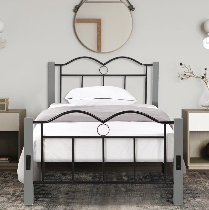 SYNGAR Twin Size Bed Frame, Metal Bed Frame with Headboard and Solid Wood Feet, 400lb Weight