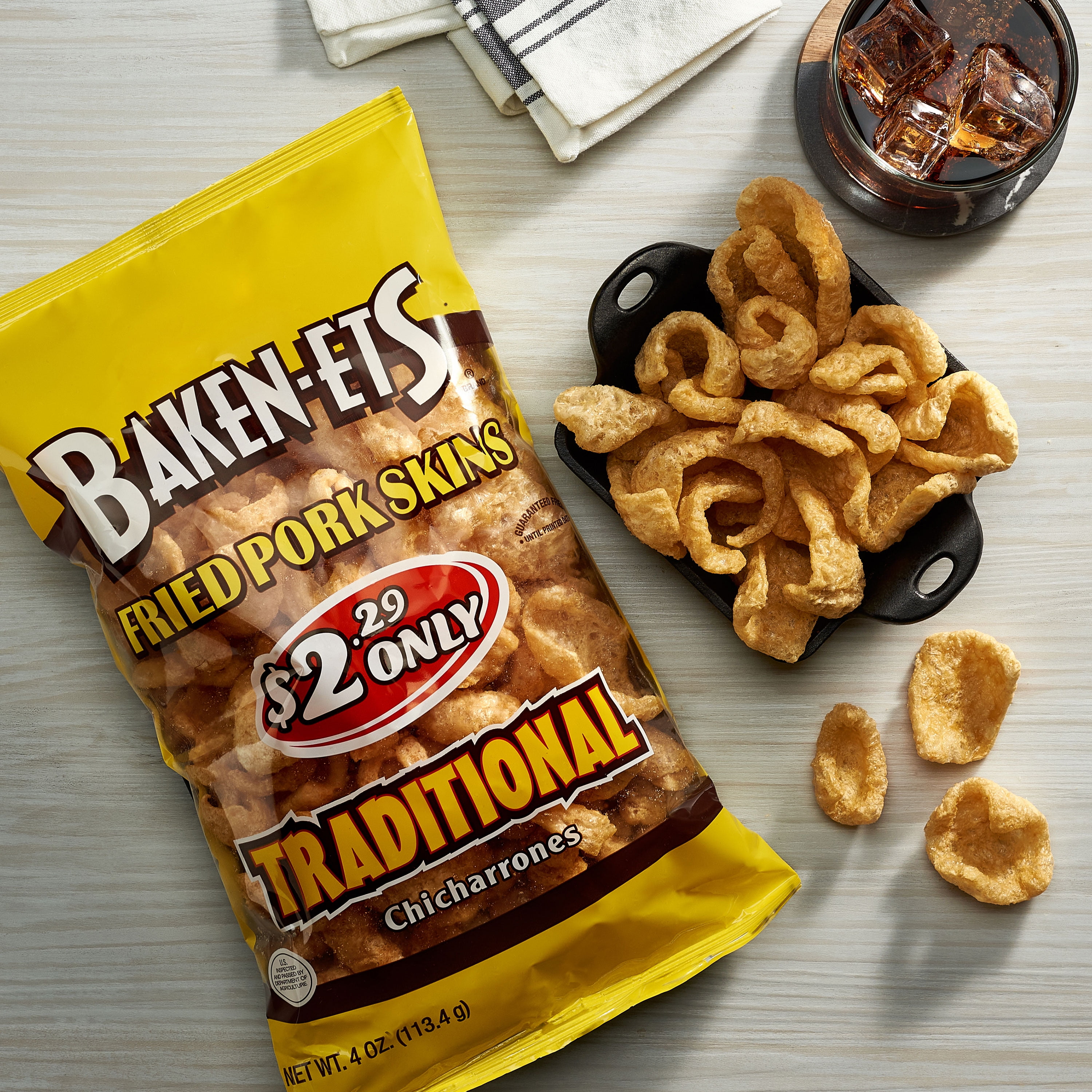 Baken-Ets Traditional Chicharrones Fried Pork Skins, 4 oz