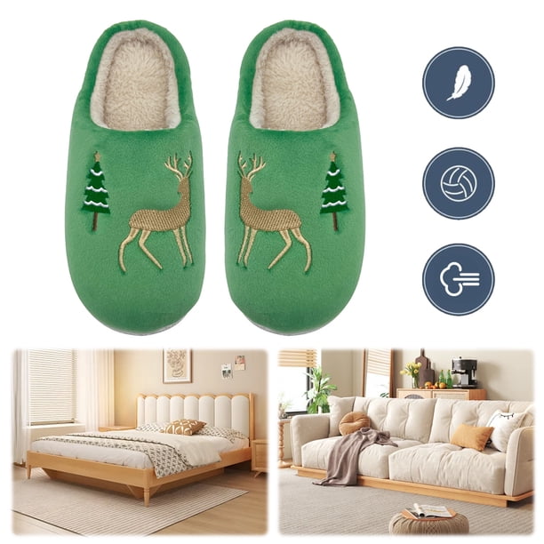 Suaves para Navidad Pantuflas Reno Peludas Térmicas Planas Felpa Alce Cómodas Antideslizantes Otoño E Invierno