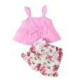 thumbnail image 2 of Delliss Toddler Baby Girl Clothes Flare Sleeveless Tank Tops Ruffle Halter Shirts Floral Shorts 2 Piece Set Summer Outfits, 2 of 6