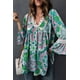 thumbnail image 3 of ABPHQTO Blusa de mujer con cuello de pico en contraste de encaje con estampado tribal azul cielo, 3 of 5
