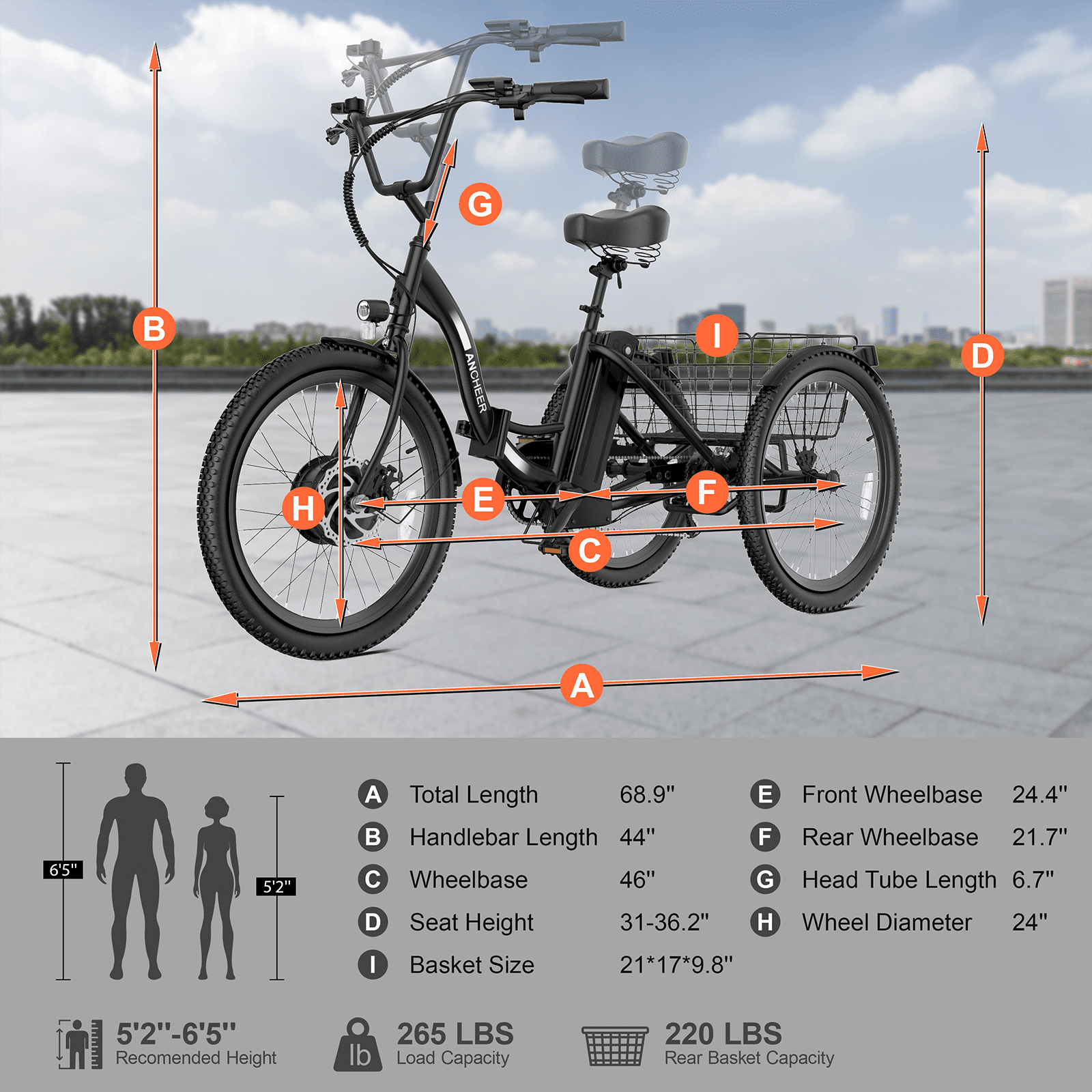 ANCHEER Electric Tricycle for Adults,24" Folding Electric Trike,3 Wheels Electric Bicycle Bikes,350W Step-Thru Etrike with 48V/499Wh Removable Battery,15.5MPH & 55Miles Electric Bike UL2849
