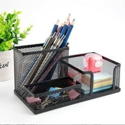 Mesh Desk Organizer Black Pen Holder Office Supplies and Organizers, 4 Compartments