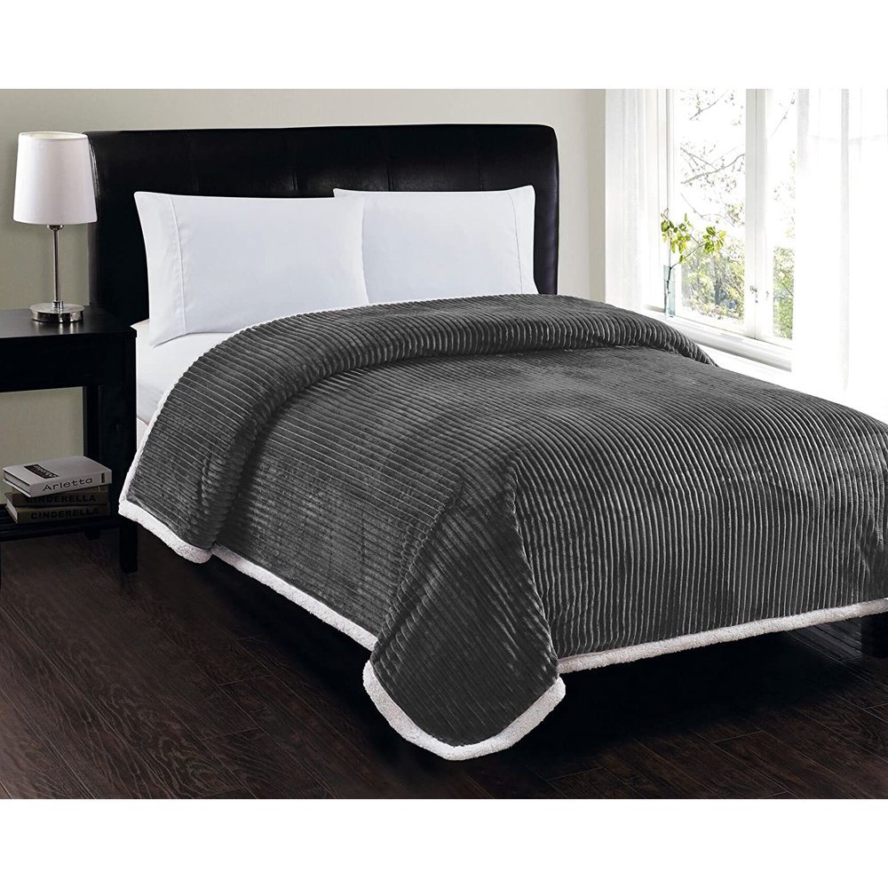 LushElegance Ultra Plush King Size Reversible Sherpa Corduroy Blanket (108" x 90") Grey