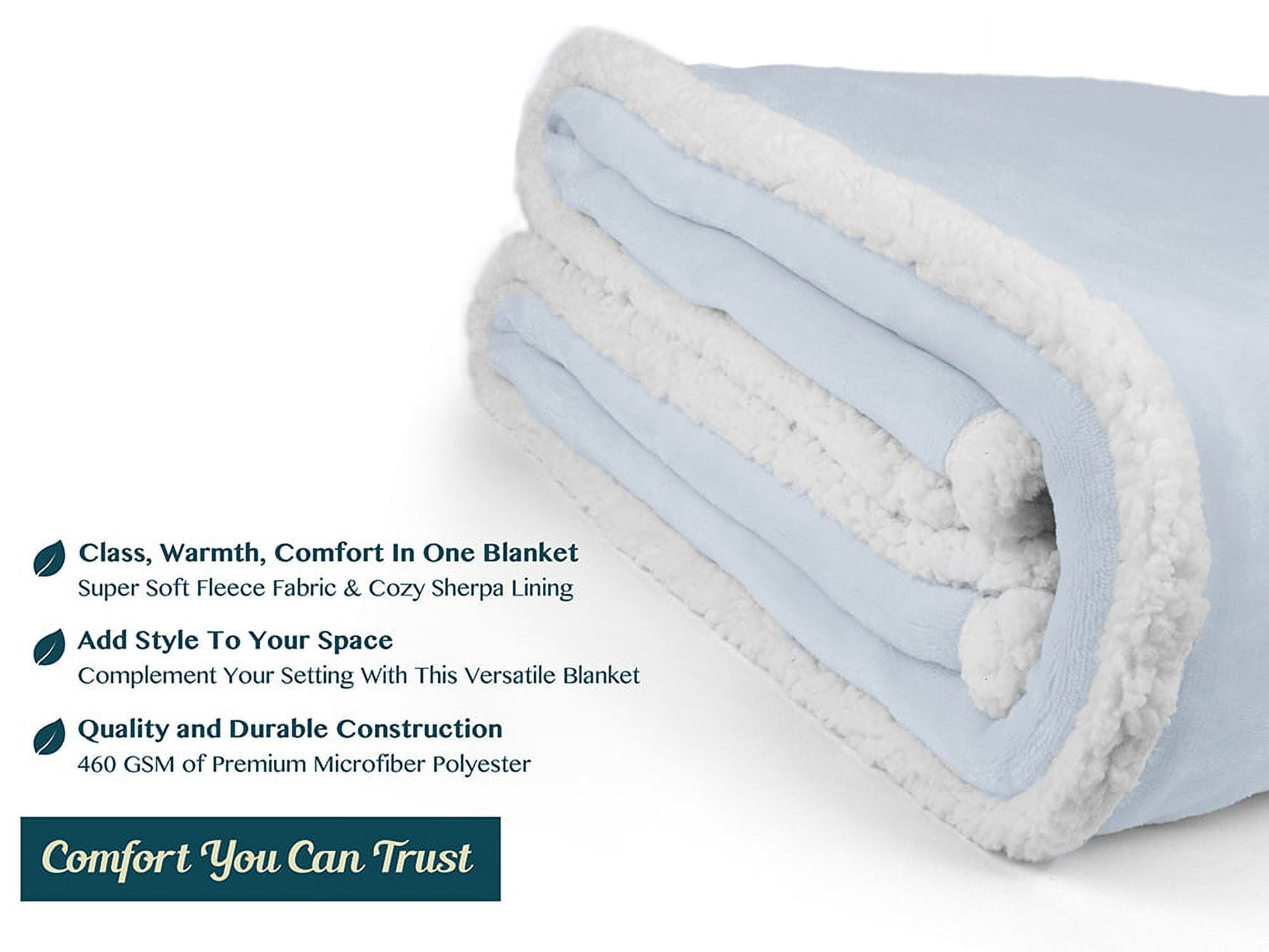 PAVILIA Plush Sherpa Fleece Throw Blanket Light Blue | Soft, Warm, Fuzzy Baby Blue Throw for Couch Sofa | Solid Reversible Cozy Microfiber Fluffy Blanket, 50x60