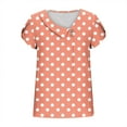 thumbnail image 6 of Women’s Polka Dot T-Shirt Fashion Asymmetrical Neck Short Sleeve Button Tee Summer Loose Tops Daily Wear ,Orange,XXL, 6 of 7